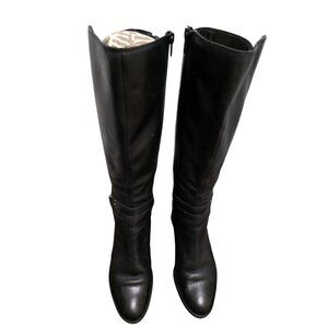 Naturalizer Women's Black Leather Knee-High Riding Boots Side Zipper Buckle Deta
